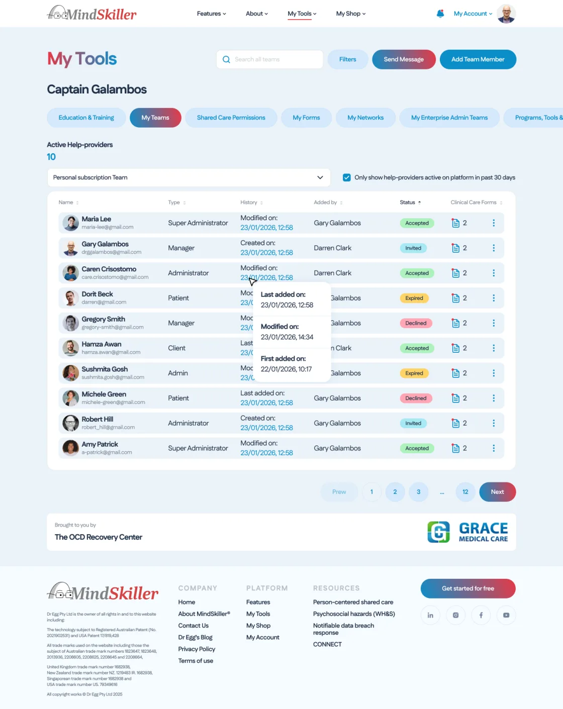 MindSkiller service plan dashboard