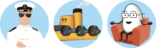 The MindSkiller® crew — the Captain, Tugboat and Dr Egg